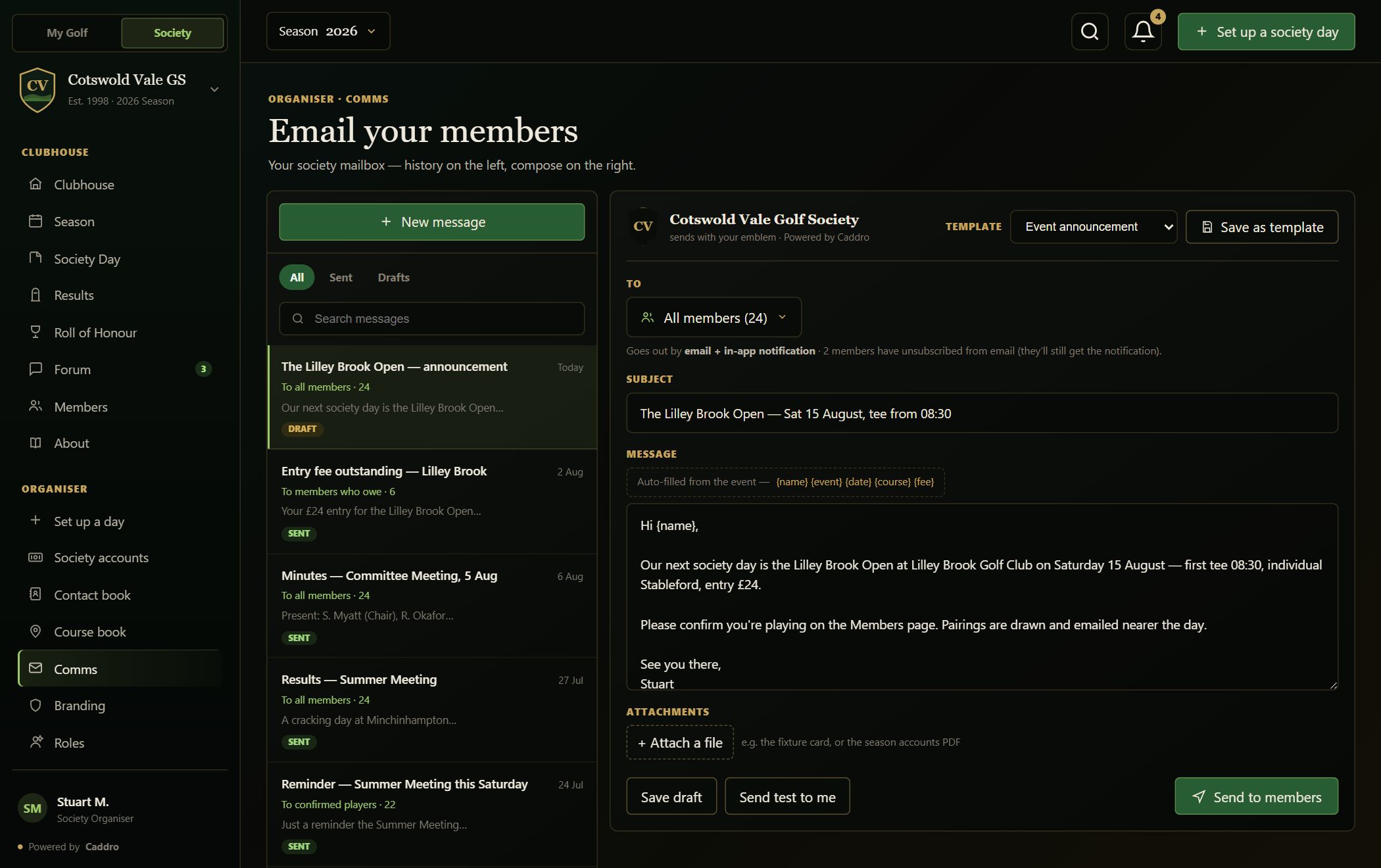 Comms — email your members